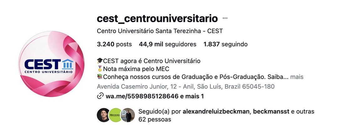 Perfil do Instagram da graduação do CEST