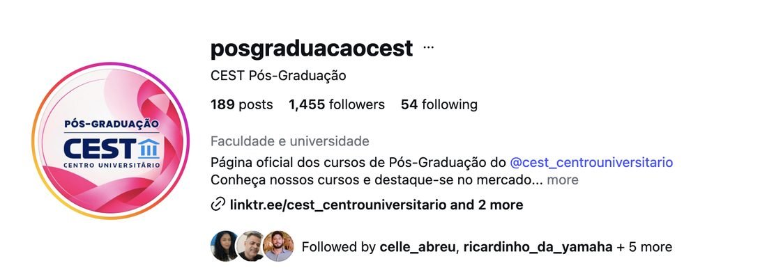 Perfil do Instagram da pós-graduação do CEST